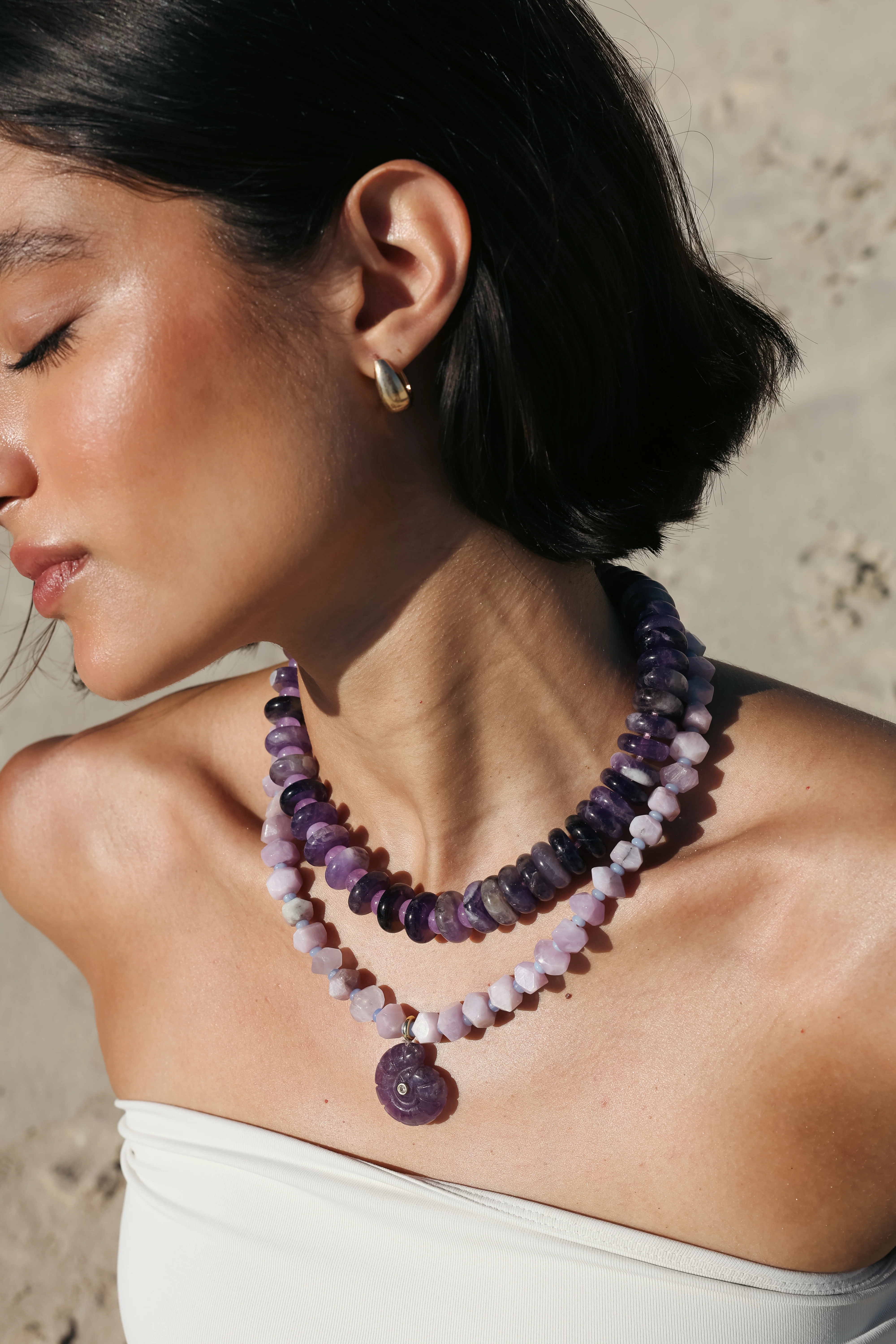 Lilac Shell Gemstone Necklace - Image 2