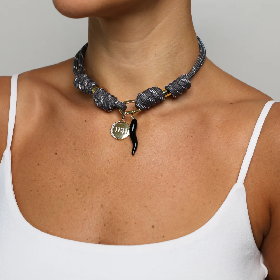 POP UPS X HANNAH B BOAT ROPE GREY NECKLACE WITH 11:11 & BLACK CHILI - Image 3