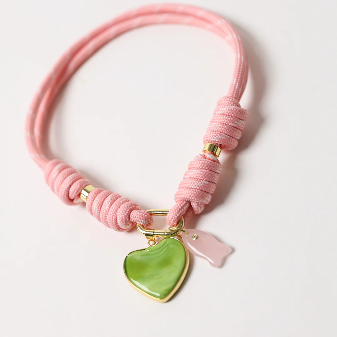 POP UPS X HANNAH B BOAT ROPE PRETTY IN PINK NECKLACE WITH GREEN HEART & PINK FISH - Image 3